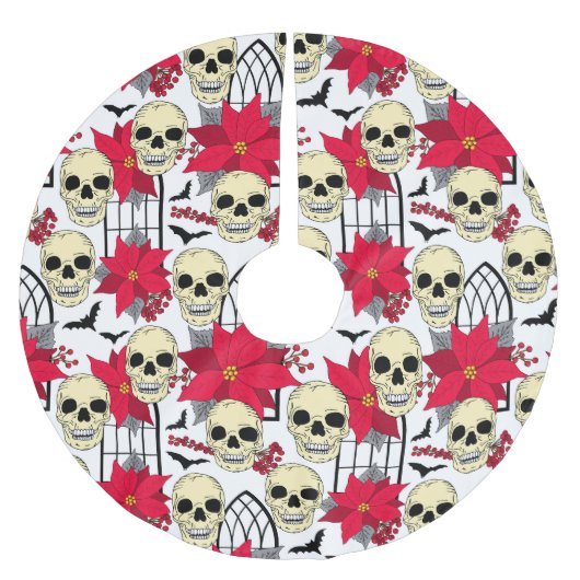 Gotische schedels Vleermuizen en bloemen Gothic Kerstboom Rok (Voorkant)