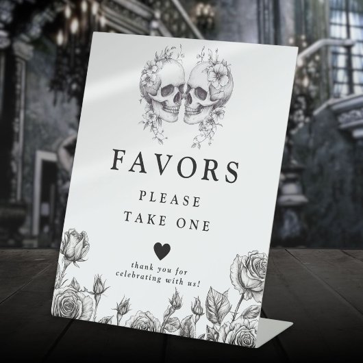 Gotische schedels zwart-wit gunsten reclamebord met voetstuk