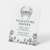 Gotische schedels zwart-wit handtekening Drinken Reclamebord Met Voetstuk (Voorkant)