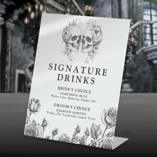 Gotische schedels zwart-wit handtekening Drinken Reclamebord Met Voetstuk