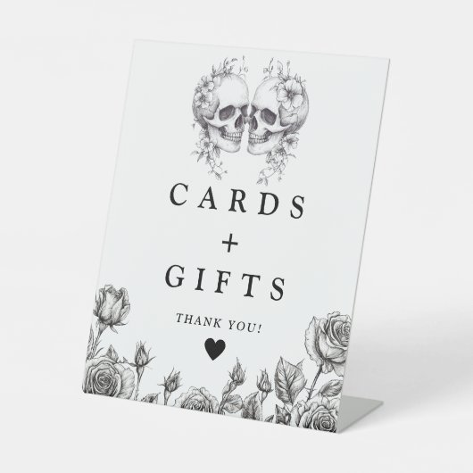 Gotische schedels zwart-witte Kaarten en geschenke Reclamebord Met Voetstuk (Voorkant)