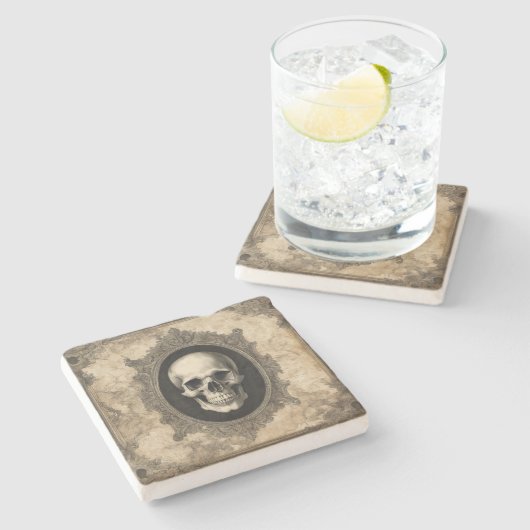  gotische schedelsteen stenen onderzetter (Zijkant)