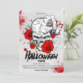 Gotische schets schedel rode roos Halloween-feest Kaart (Staand voorkant)