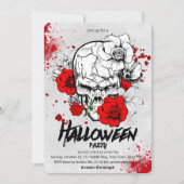 Gotische schets schedel rode roos Halloween-feest Kaart (Voorkant)