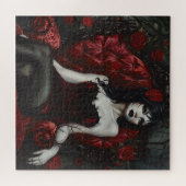 Gotische schoonheid op rode stoel legpuzzel (Horizontaal)