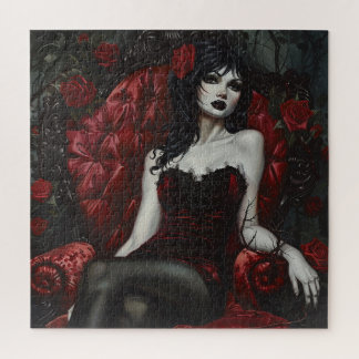 Gotische schoonheid op rode stoel legpuzzel