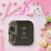 Gotische Sepia Halve schedel Hoofd Hallobruiloft Papieren Bordje (Feest)