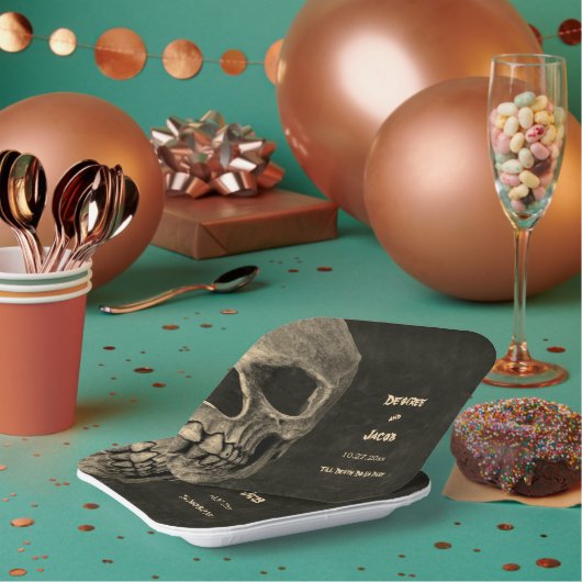 Gotische Sepia Halve schedel Hoofd Hallobruiloft Papieren Bordje (Multi)