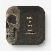 Gotische Sepia Halve schedel Hoofd Hallobruiloft Papieren Bordje (Voorkant)