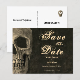 Gotische sepia halve schedel hoofd  Save the Date Uitnodiging Briefkaart
