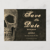 Gotische sepia halve schedel hoofd  Save the Date Uitnodiging Briefkaart (Voorkant)