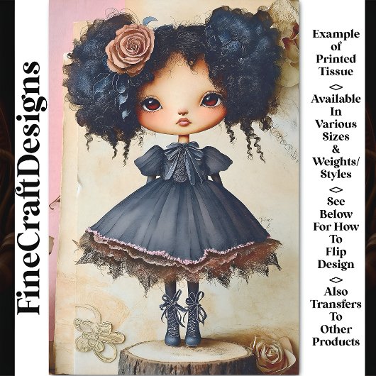 Gotische Shabby Chic Doll, Gemengde Ras AU5 Decoup Tissuepapier