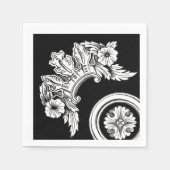 Gotische sierrand bloemmedaillon antiek zwart wit servet (Voorkant)