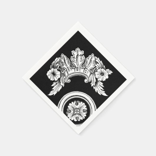 Gotische sierrand bloemmedaillon antiek zwart wit servet (Hoek)