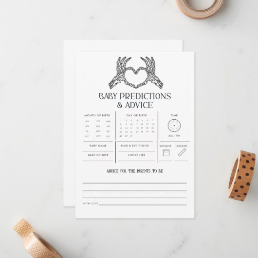 Gotische Skelet Baby Voorspellingen Adviesspel Notitiekaartje (Voorkant / Achterkant in situ)