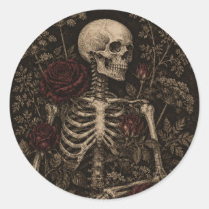 Gotische skelet bordeauxroos Victoriaanse botanisc Ronde Sticker
