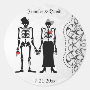 Gotische Skelet Bruid & bruidegom Save the Date La Ronde Sticker