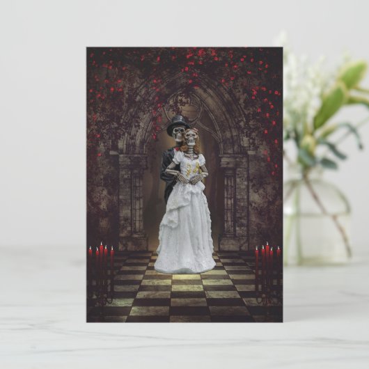 Gotische Skelet Bruid en bruidegom Kaart (Staand voorkant)