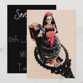 Gotische skelet bruid hoofdloze bruidegom save the date (Voorkant / Achterkant)