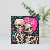 Gotische Skelet Bruiloft Dank u Kaarten Roze Blauw (Staand voorkant)