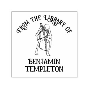 Gotische skelet die cello speelt bibliotheek boekn  zelfinktende stempel