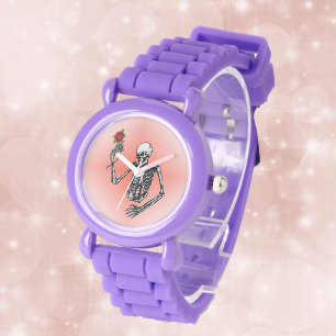 Gotische skelet enkele rode roos horloge