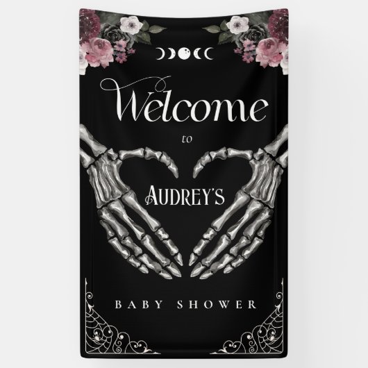 Gotische Skelet Handen Hart Baby shower Welkom Spandoek (Verticaal)