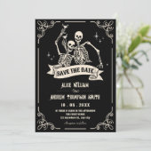 Gotische skelet koele bruiloft save the date (Staand voorkant)