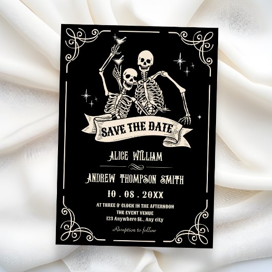 Gotische skelet koele bruiloft save the date