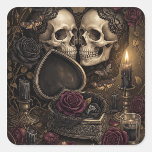 Gotische Skelet Koppel Donkere Romantiek Victoriaa Vierkante Sticker