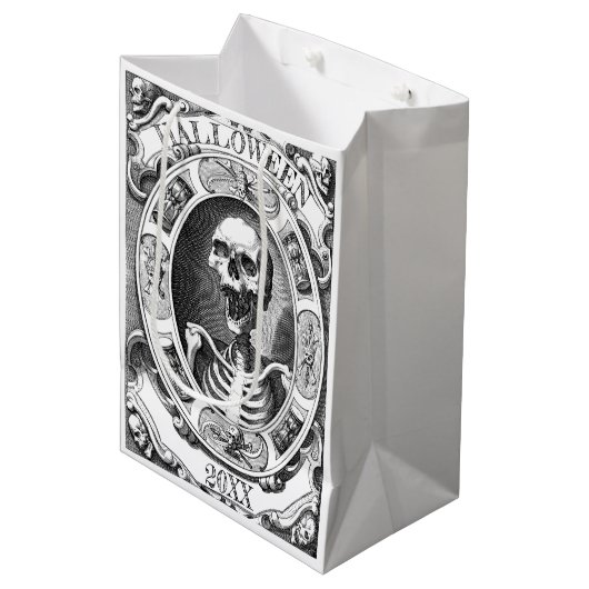 Gotische Skelet Lijn Tekening Custom Jaar Hallowee Medium Cadeauzakje (Voorkant Gekanteld)