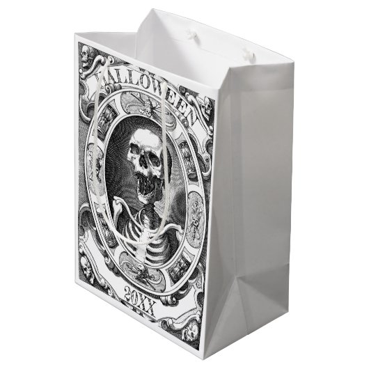 Gotische Skelet Lijn Tekening Custom Jaar Hallowee Medium Cadeauzakje (Achterkant Gekanteld)