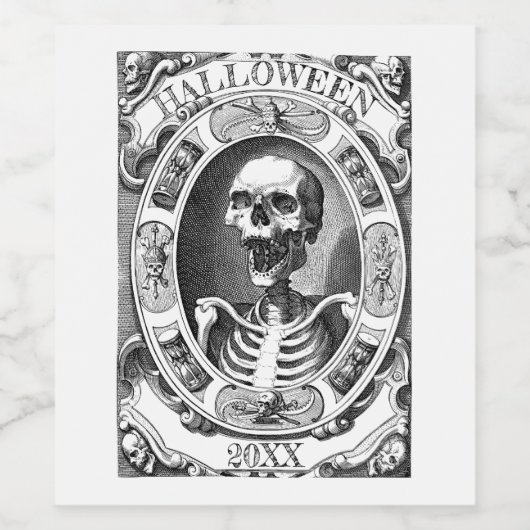 Gotische Skelet Lijn Tekening Custom Jaar Hallowee Wijn Etiket (Enkel label)