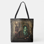 Gotische skelet met groot boek tote bag (Voorkant)