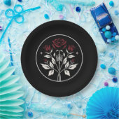 Gotische skelet rib rozen Zwart Elegant Bruiloft Papieren Bordje (Feest)