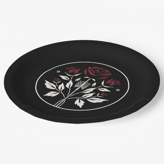 Gotische skelet rib rozen Zwart Elegant Bruiloft Papieren Bordje (Gekanteld)