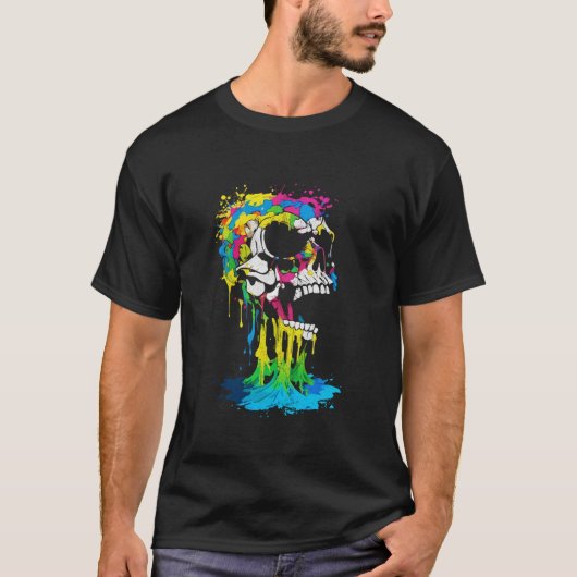 Gotische Skelet Schedel Druppelende Verf Weirdcore T-shirt (Voorkant)