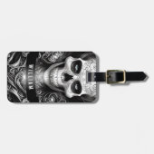 Gotische Skelet Skull Zwart-wit Naam Bagagelabel (Voorkant horizontaal)