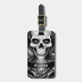 Gotische Skelet Skull Zwart-wit Naam Bagagelabel (Voorkant verticaal)