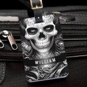 Gotische Skelet Skull Zwart-wit Naam Bagagelabel