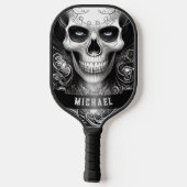 Gotische Skelet Skull Zwart & Wit Naam Pickleball Paddle (Achterkant)