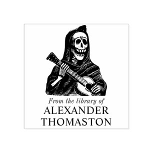 Gotische skelet speelt gitaar Bibliotheek Boek Naa Rubberstempel