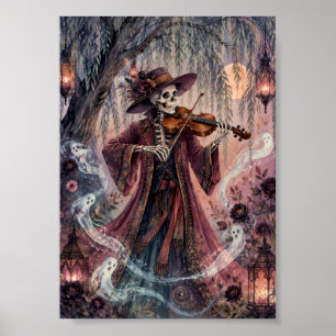Gotische Skelet Violist Kunst Geheime Wilg Maan Poster