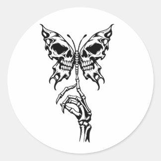 Gotische Skelet Vlinder en Skelet Hand Ronde Sticker