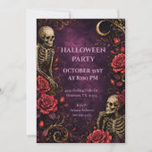 Gotische skeletrozen Halloween-feest Kaart (Voorkant)