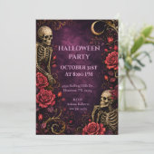 Gotische skeletrozen Halloween-feest Kaart (Staand voorkant)