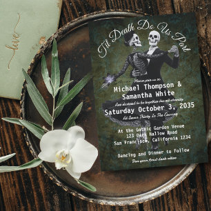 Gotische skeletten dansende bloemen Elegante Trouw Kaart