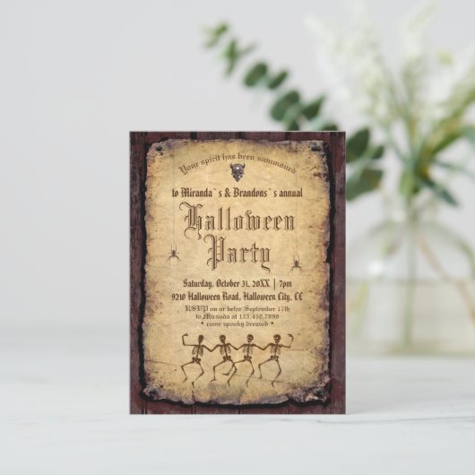  Gotische Skeletten Halloween Party Uitnodigen Briefkaart (Staand voorkant)