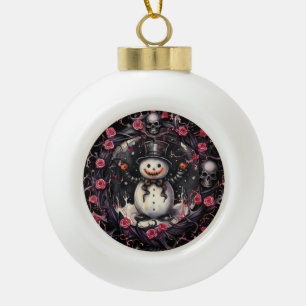 Gotische Sneeuwman Skulls en Rozen Keramische Bal Ornament