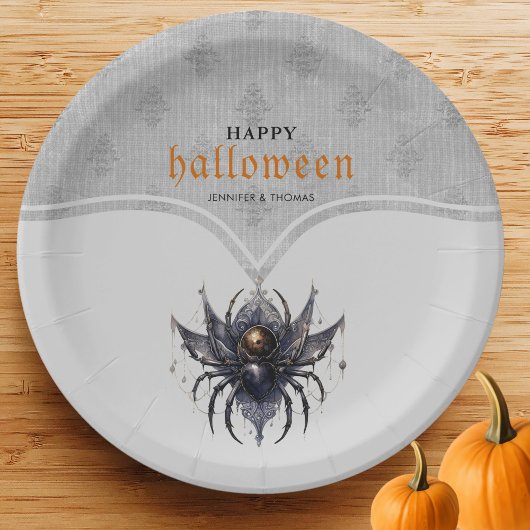 Gotische spin en damast patroon Halloween feest Papieren Bordje